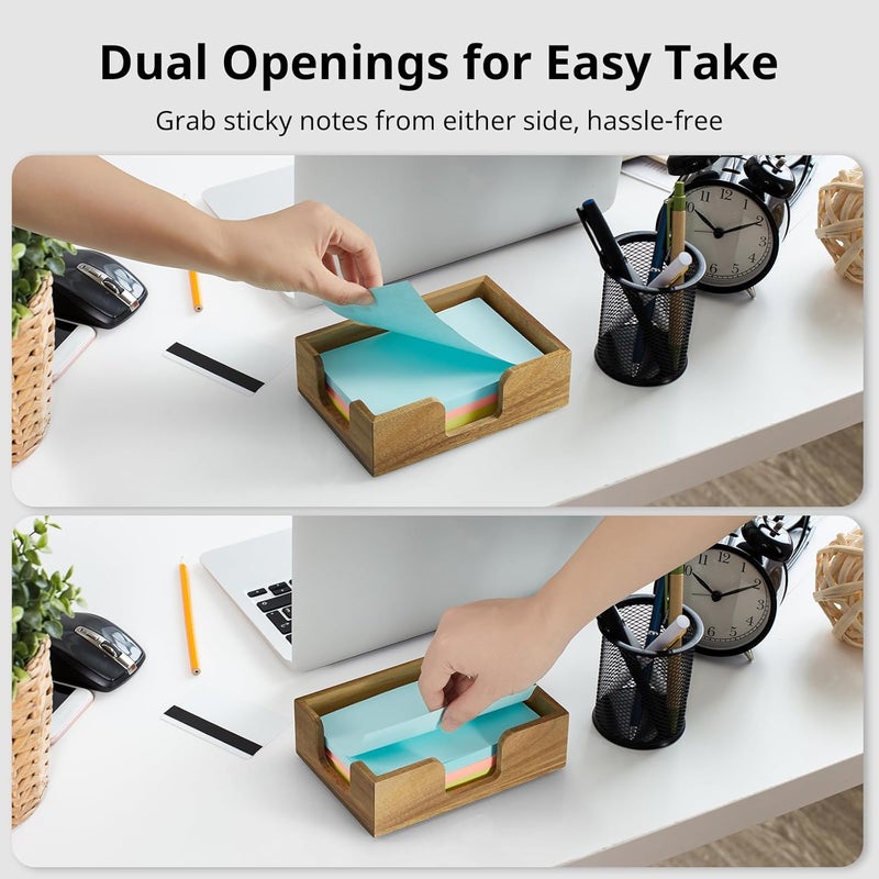 CMLKLZD Acacia Wood Sticky Note Holder, 4x6 Inch Notepad Holder Dispenser with Dual Openings, Sticky Note Dispenser Memo Holder Case for Desk Office School Supplies - Image 3